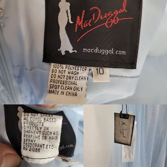 Mac Duggal Gown Elsa Princess Ice Blue Sparkle Plunging V Full Tulle A-line 10 - Picture 4 of 17